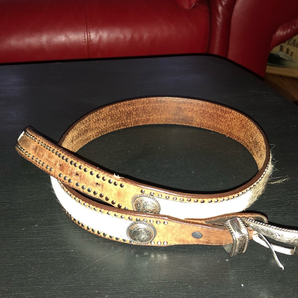 BELT. Leather with “hair on cowhide”